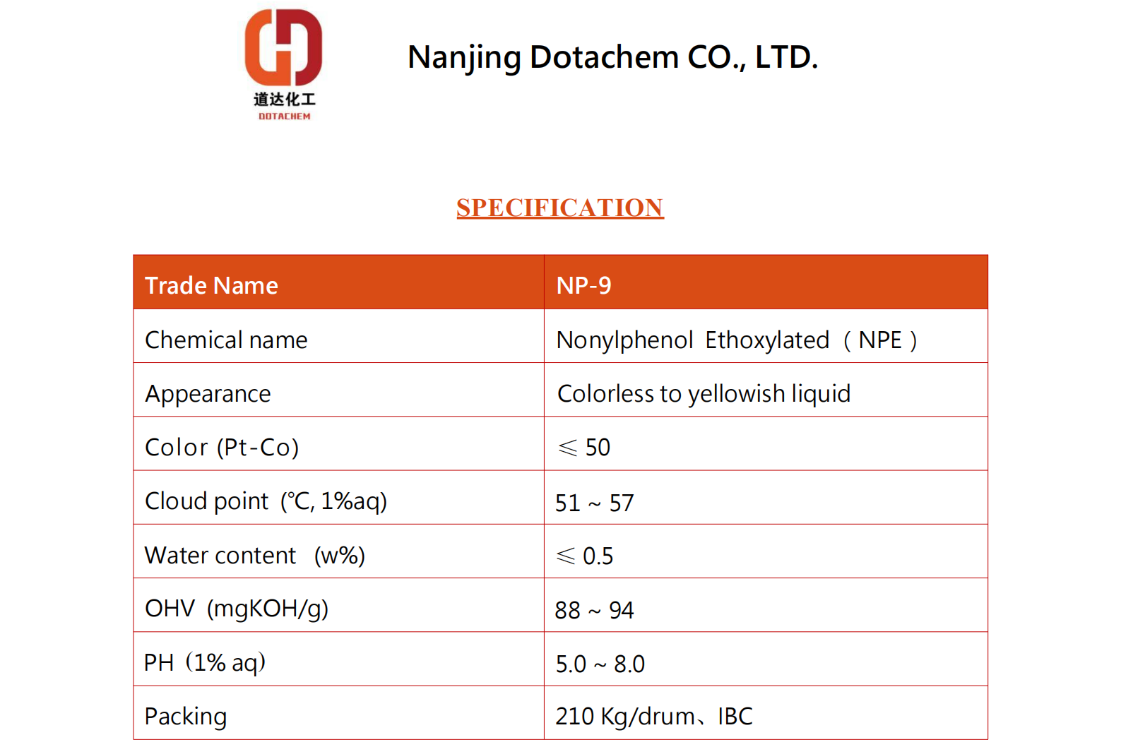 Nonilfenol Geethoxylated-9-TDS-Dotachem
