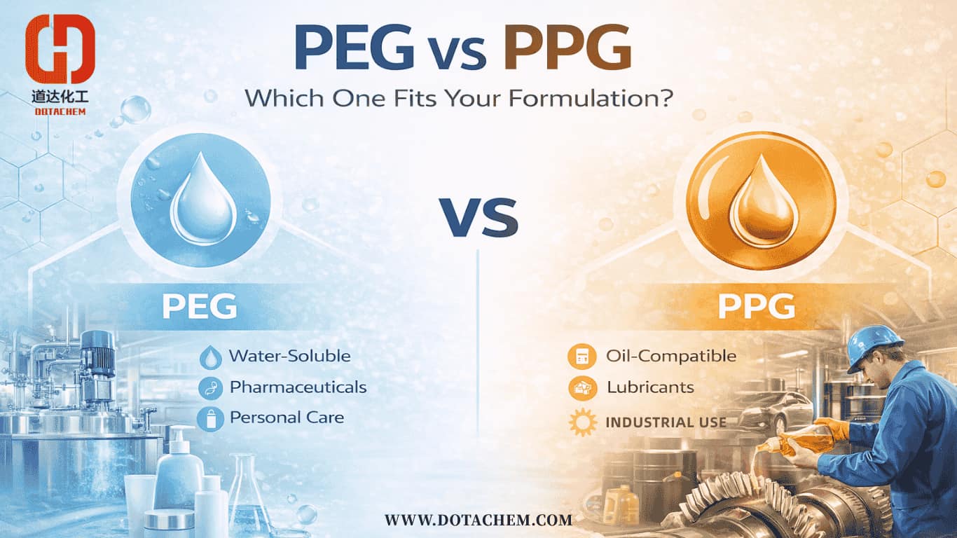 Poliëtileenglikol (PEG) vs Polipropileenglikol (PPG): Wat is reg vir jou formulering?